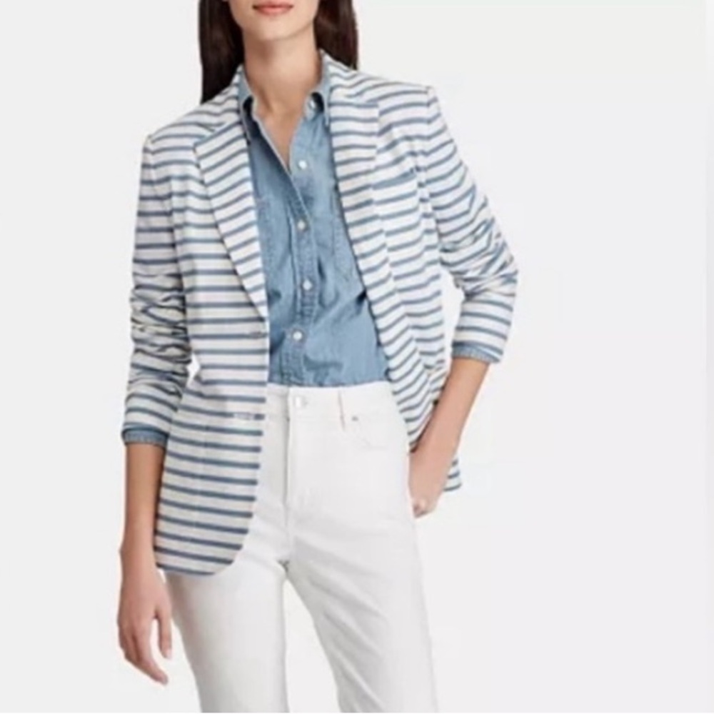 NWT Lauren Ralph Lauren Blue and White Striped Nautical Blazer Silver Buttons